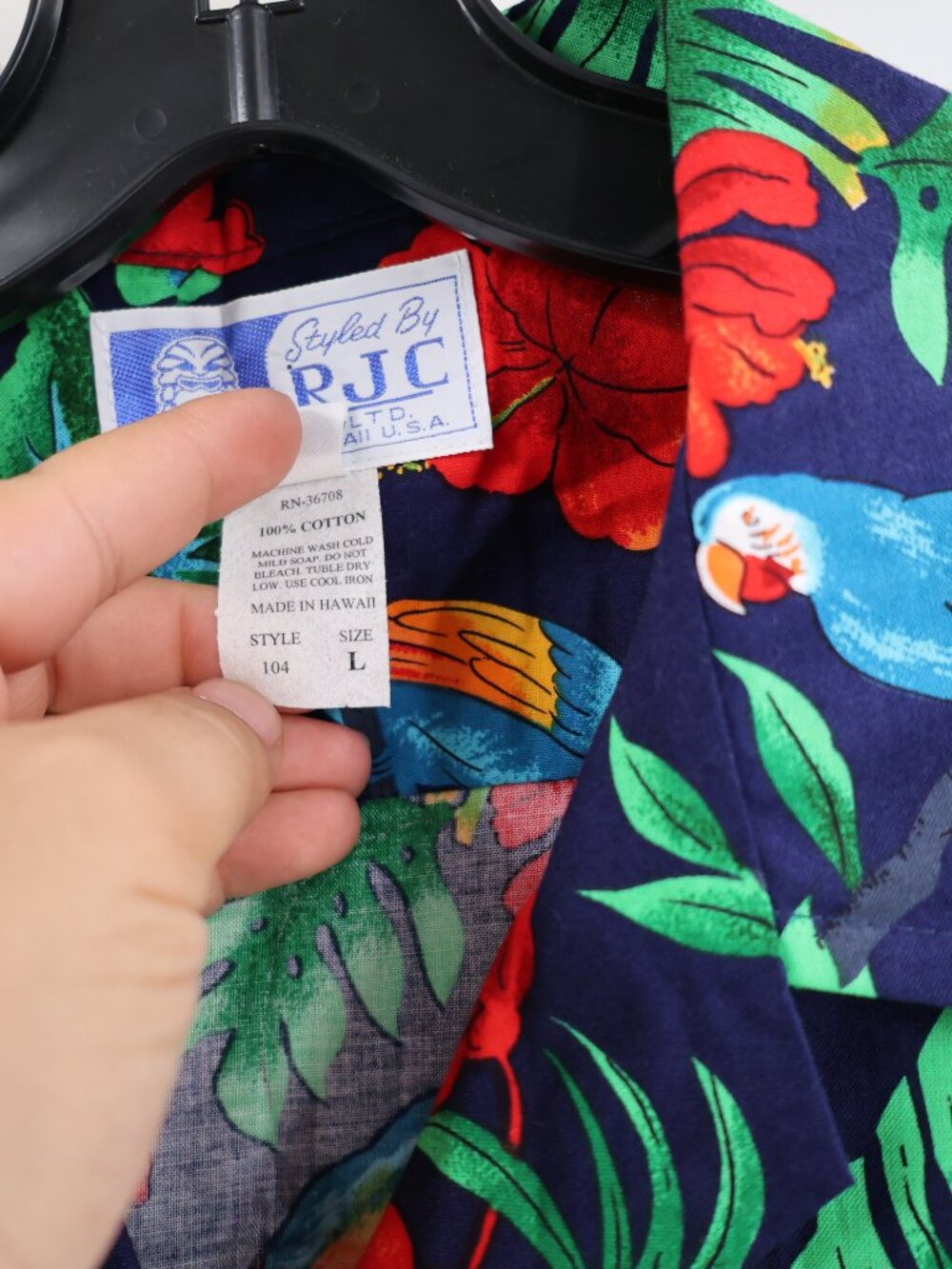 RJC Hawaiian Shirt Mens Large Cotton Parrots Floral Print Short Sleeve Button Up - Picture 4 of 10
